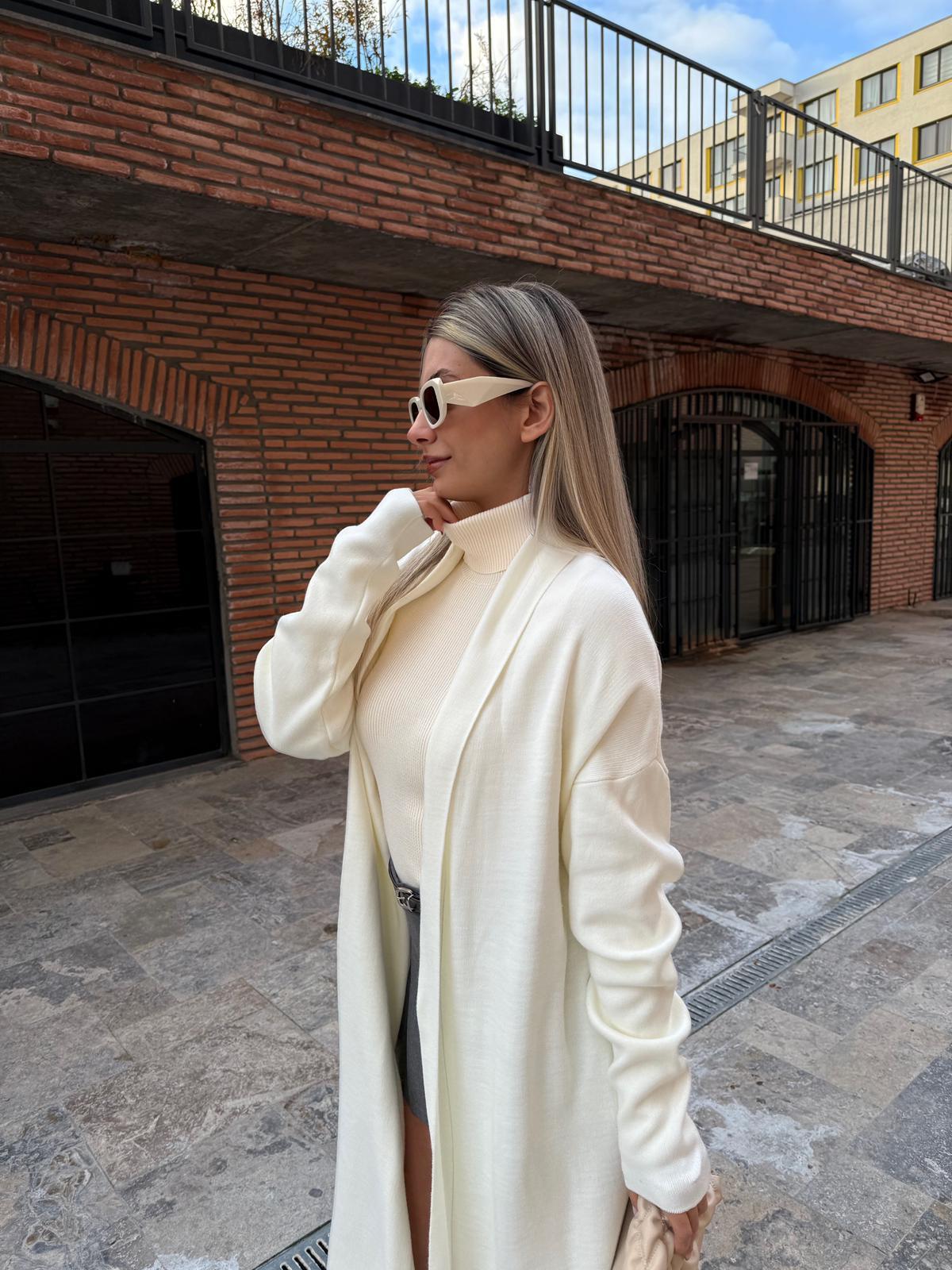 Maxi Boy Double Yaka Beyaz Triko Hırka hrk2076rvd