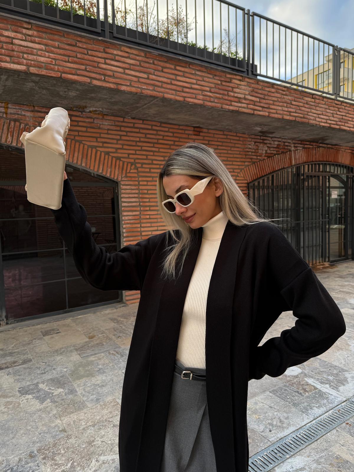 Maxi Boy Double Yaka Siyah Triko Hırka hrk2076rvd