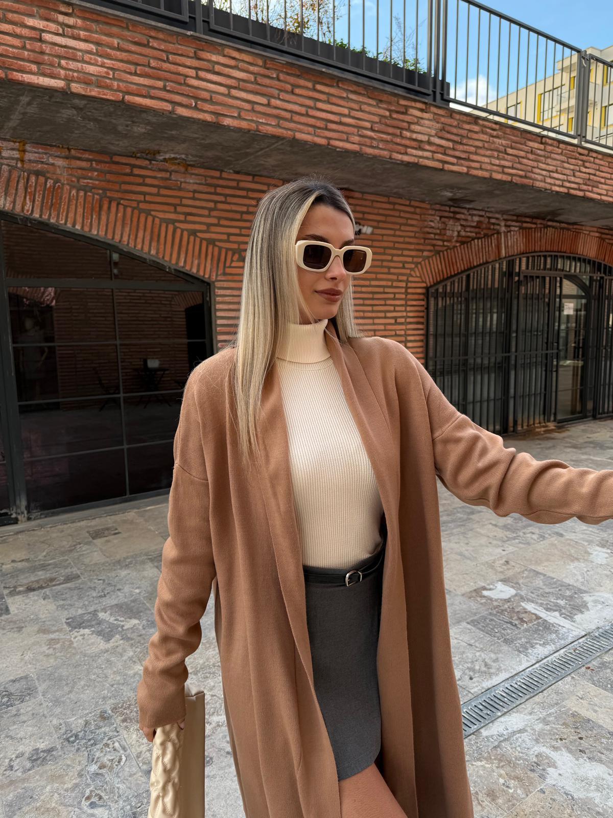 Maxi Boy Double Yaka Triko Camel Hırka hrk2076rvd