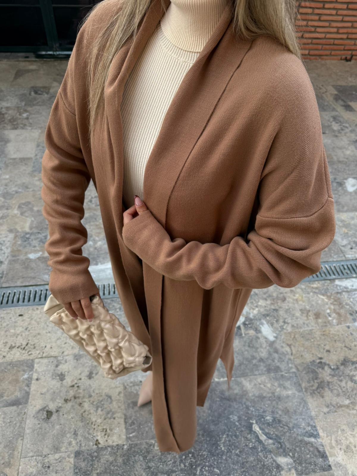 Maxi Boy Double Yaka Triko Camel Hırka hrk2076rvd