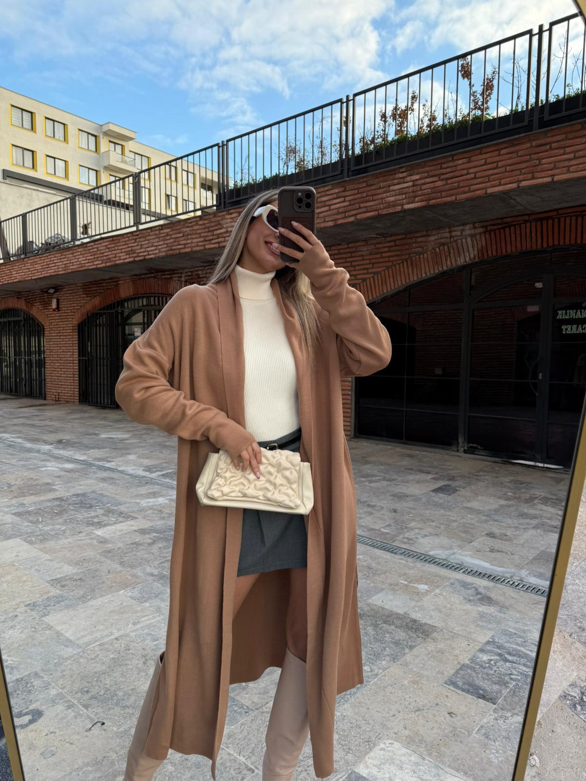 Maxi Boy Double Yaka Triko Camel Hırka hrk2076rvd