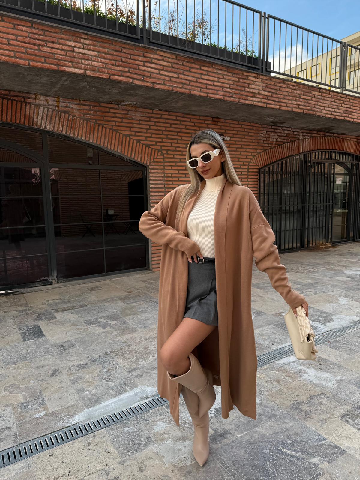 Maxi Boy Double Yaka Triko Camel Hırka hrk2076rvd