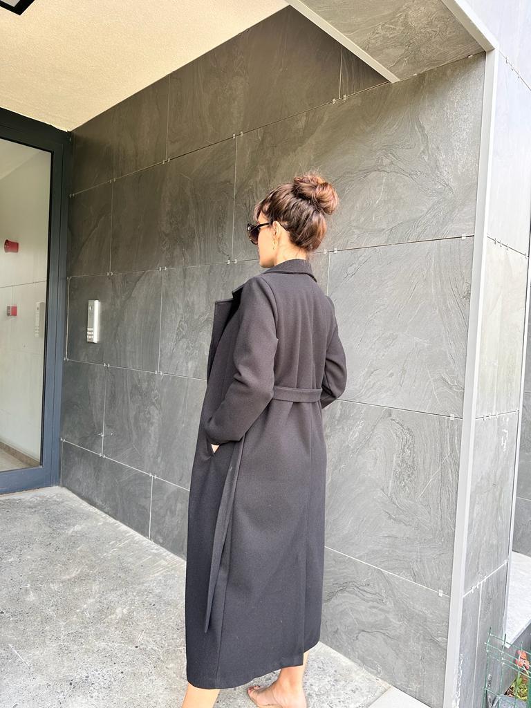 Maxi Boy Kuşaklı Kaşe Kaban 1707428