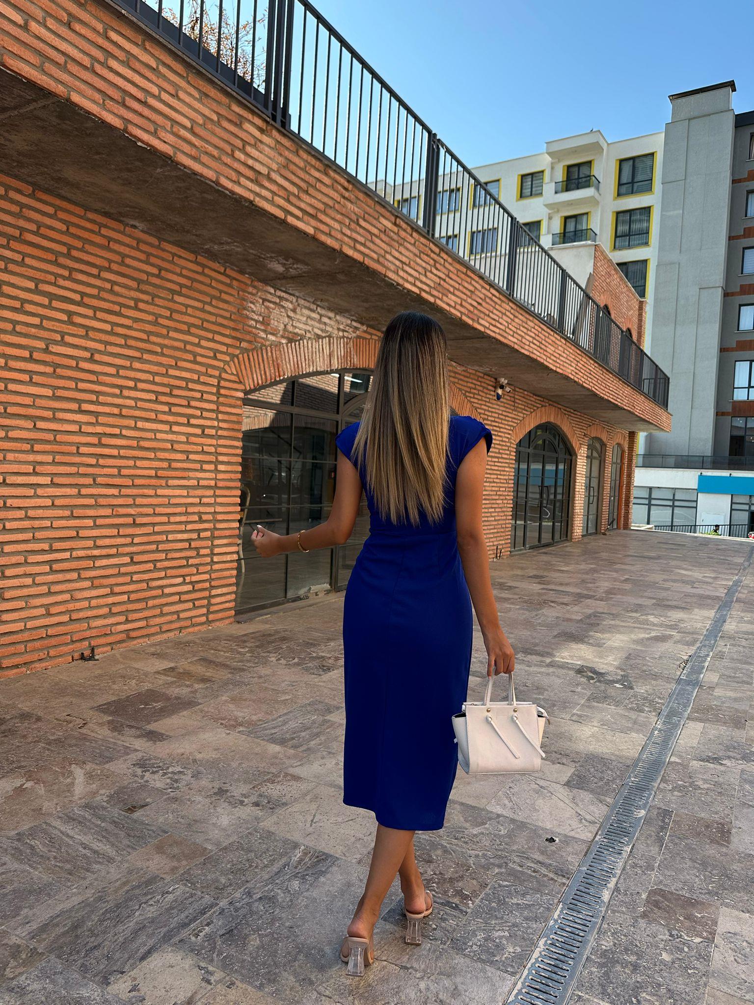 Melina Gold Düğme Aksesuarlı Seks Kalem Elbise 070621194