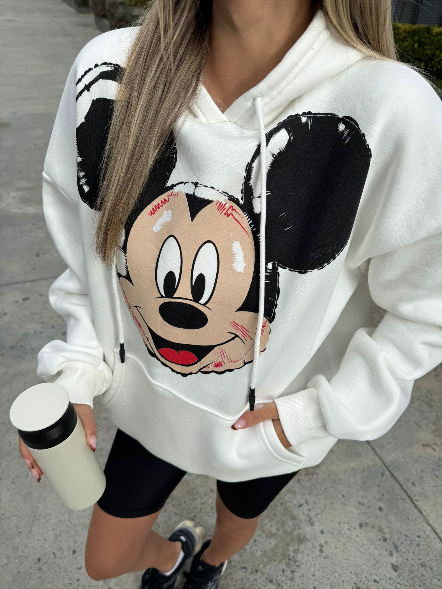 Mickey Baskı Kapüşonlu Beyaz  Sweat swt1045ogz