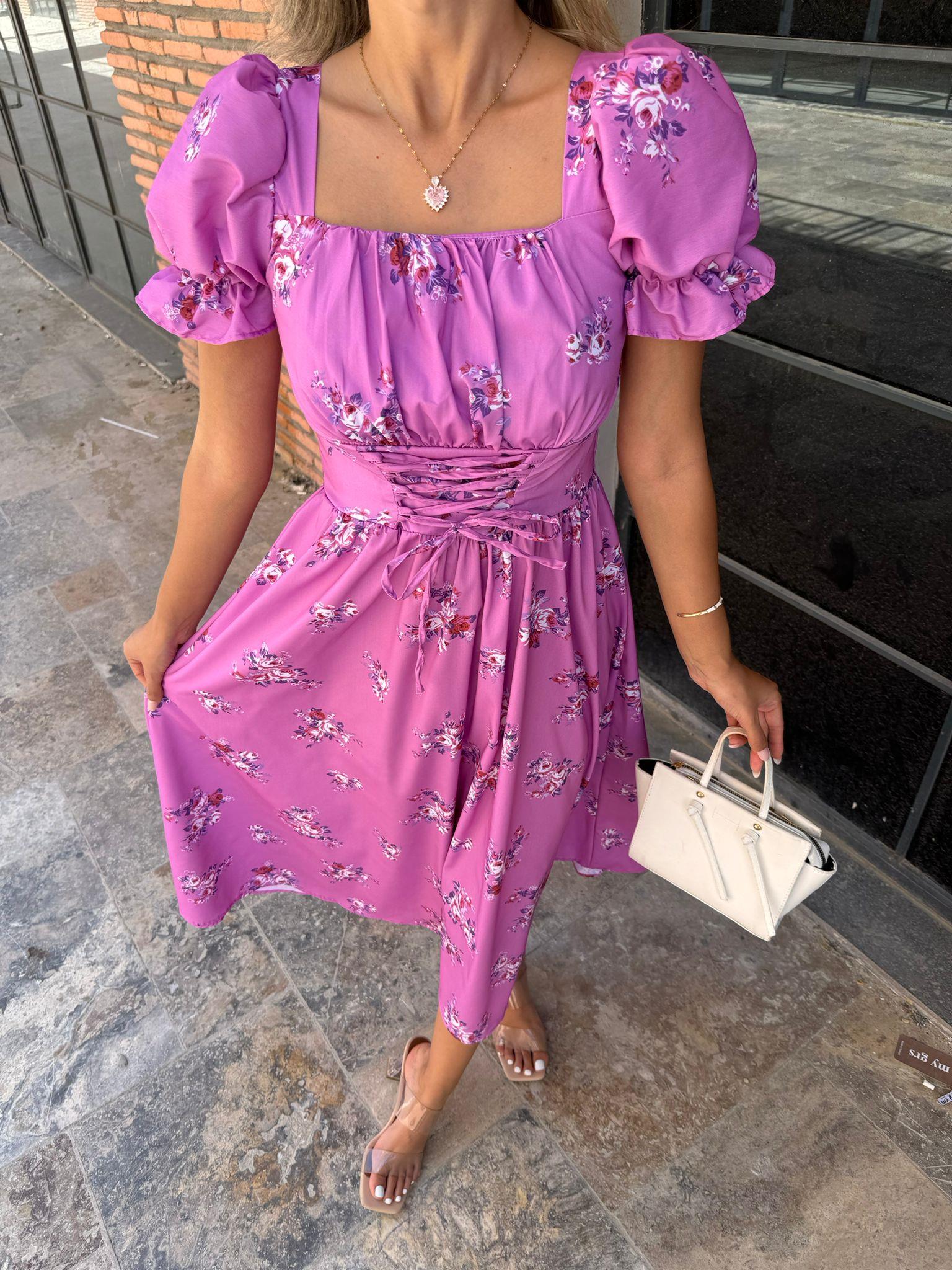 Miessa Bel İp Korseli Lila Elbise 070621113