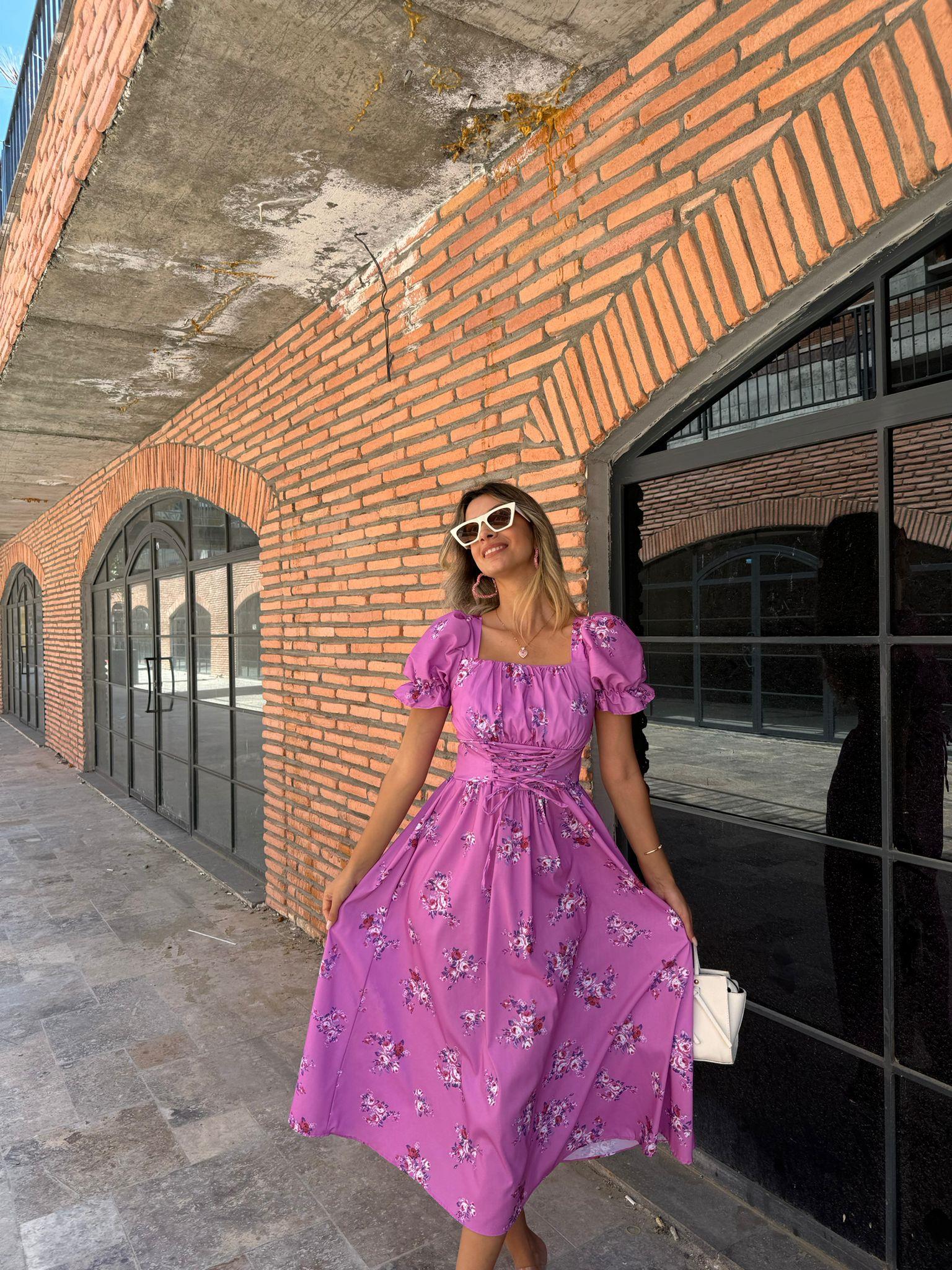 Miessa Bel İp Korseli Lila Elbise 070621113
