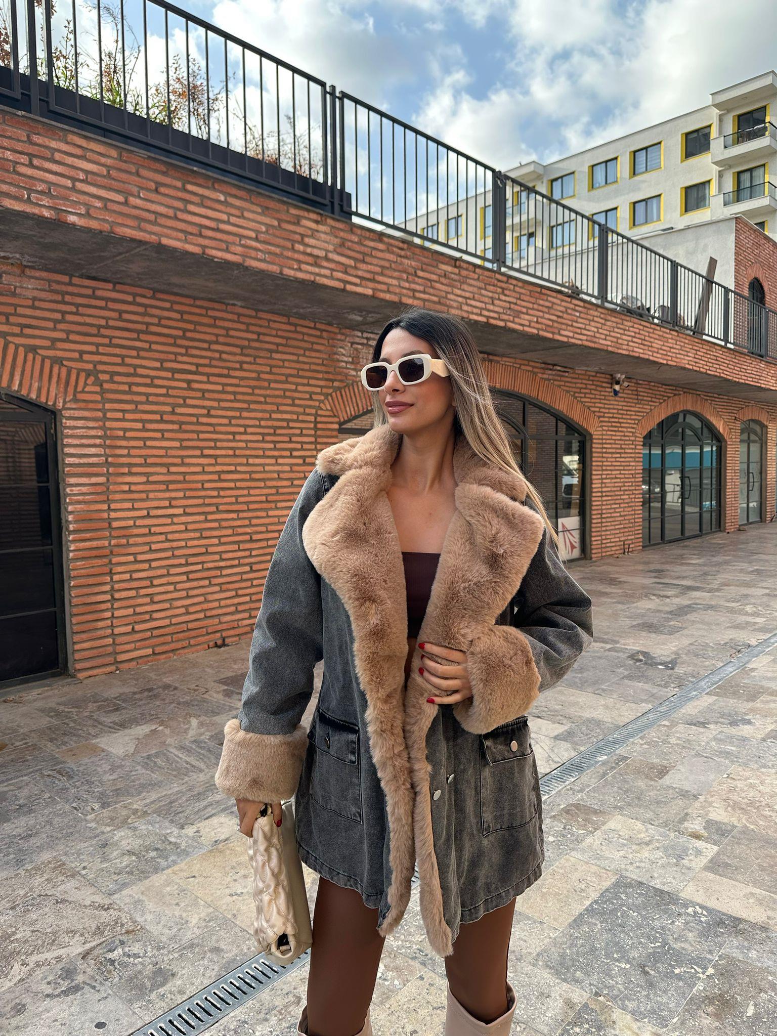 Mila Antrasit İçi Camel Kürk Detay Uzun Jean Mont mnt1051sg