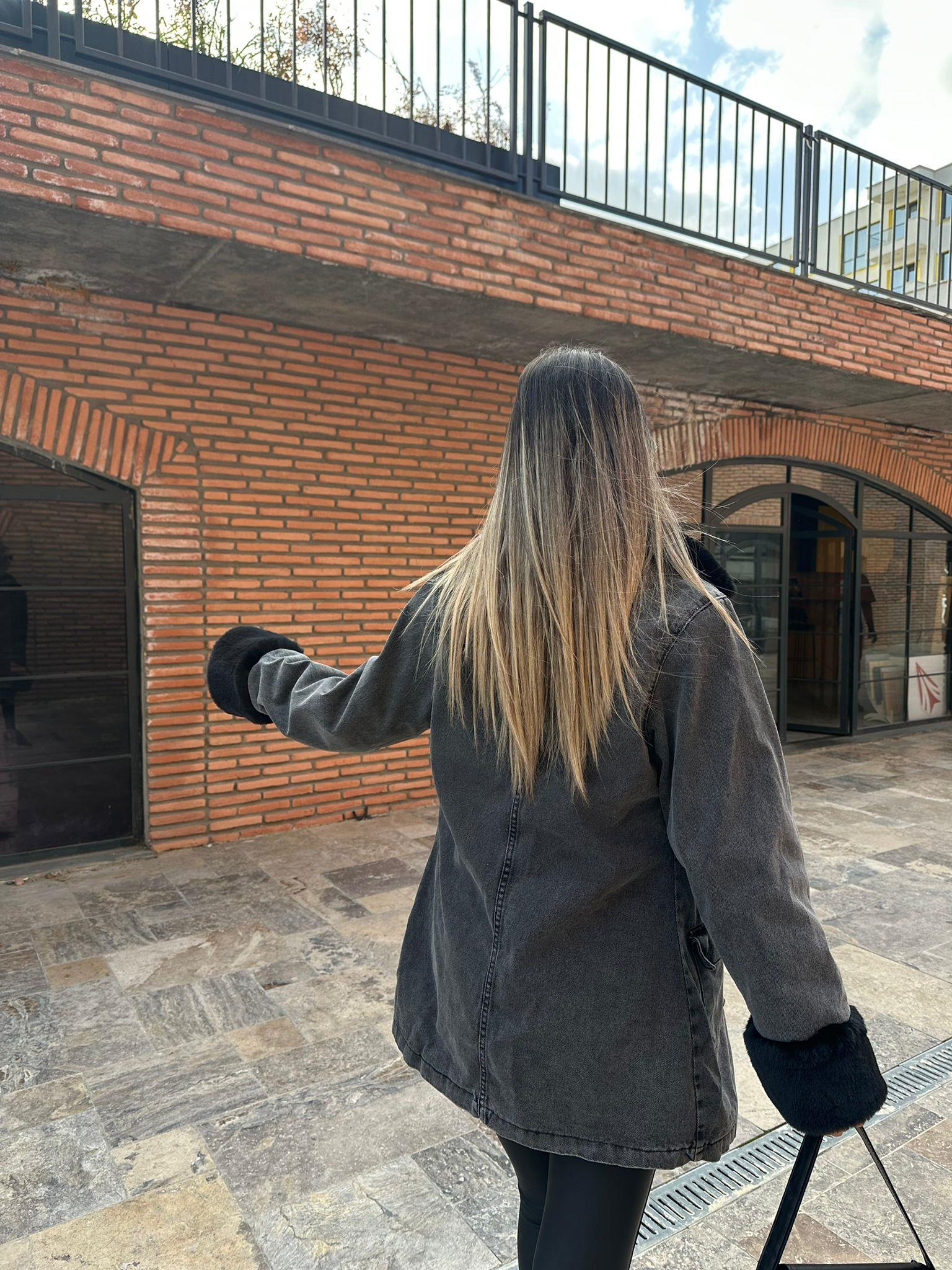 Mila Antrasit İçi Siyah Kürk Detay Uzun Jean Mont mnt1051sg