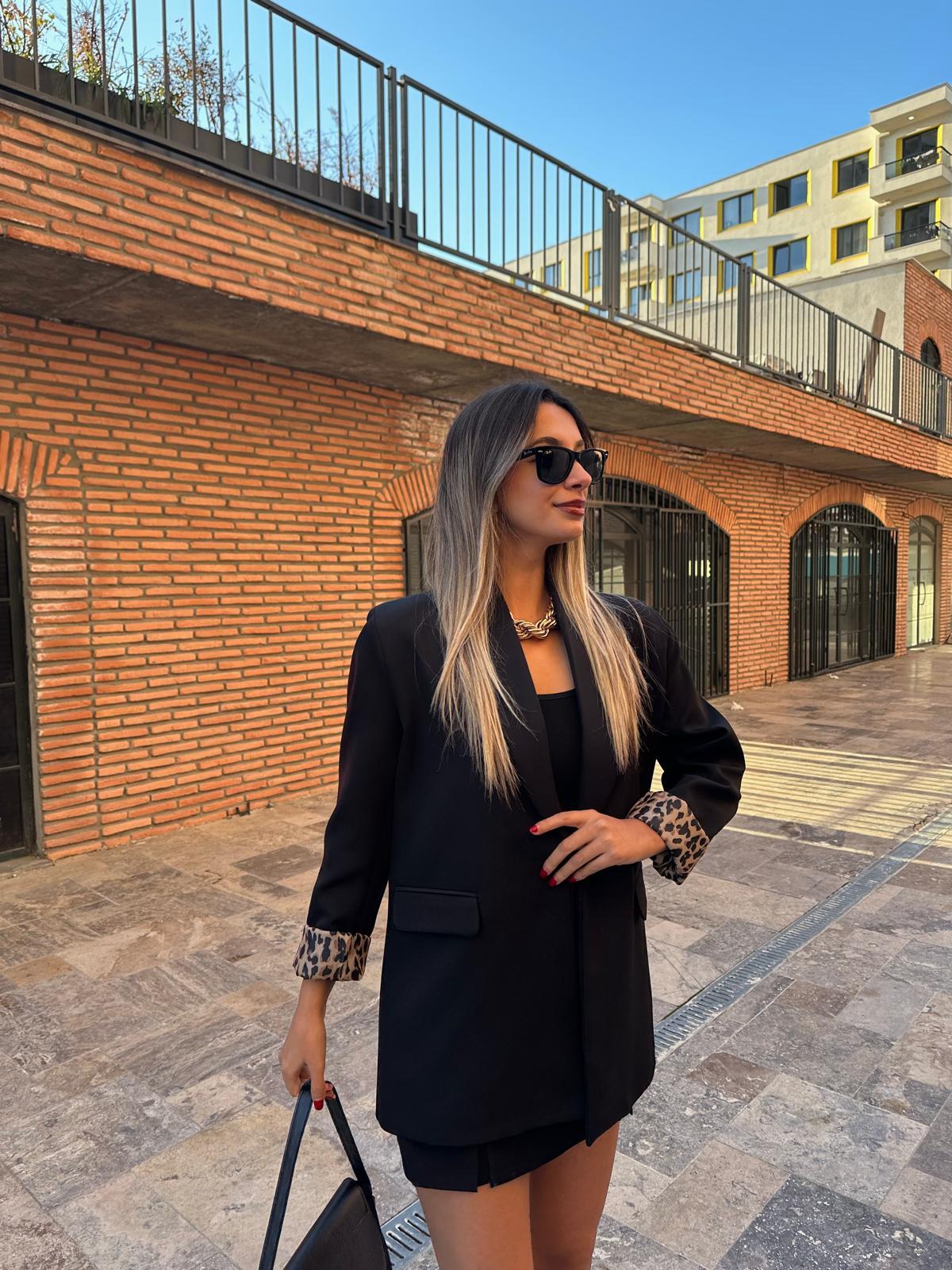 Mmass Duti Leopar Astarlı Blazer Siyah Ceket bckt1095mr