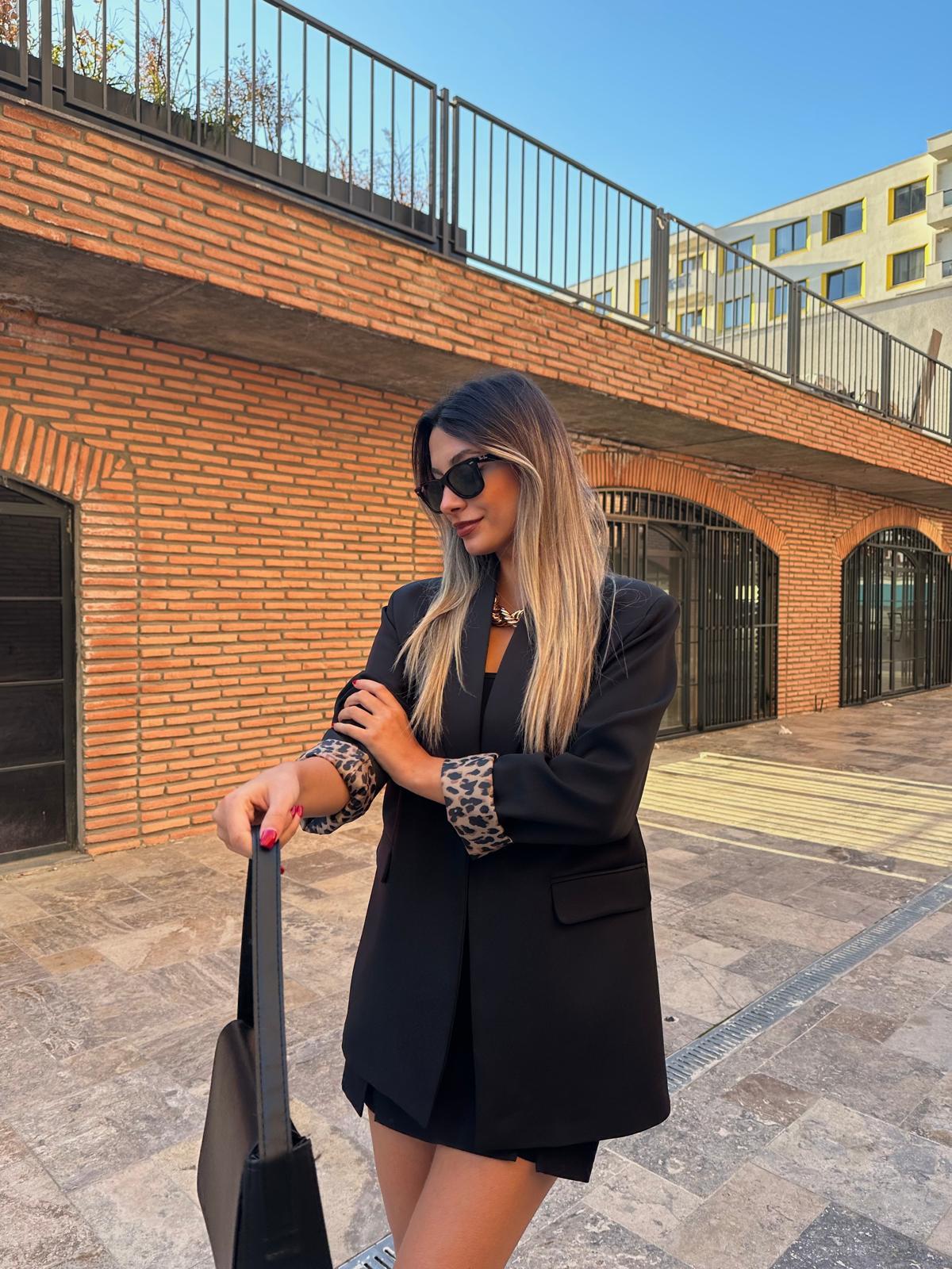 Mmass Duti Leopar Astarlı Blazer Siyah Ceket bckt1095mr