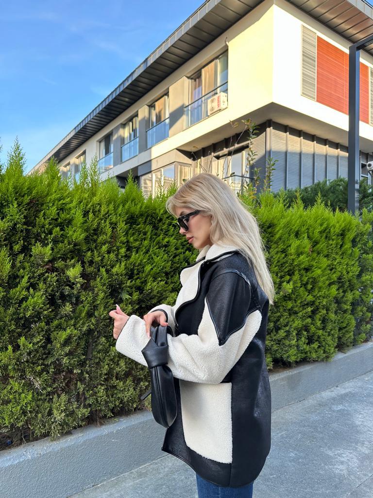 Molly Kuzu Kürk Garnili Nubuk Siyah Kaban 1707421