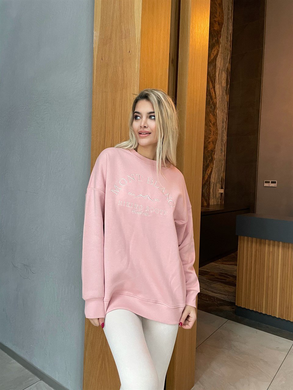 Mont Blanc Yazılı İçi Şardonlu Pembe Sweat