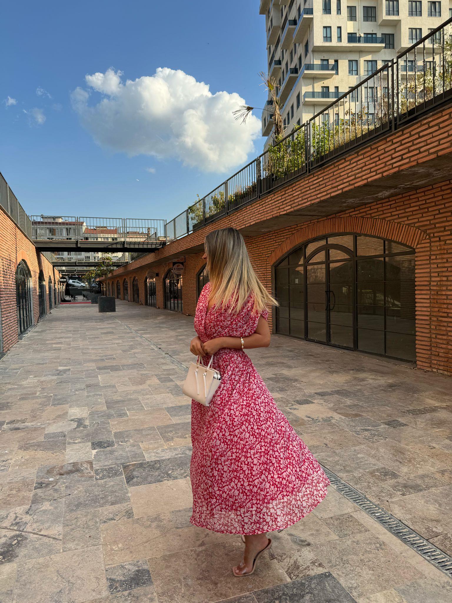 Morfo Bel Gipeli Orjinal Marka Kırmızı Şifon Elbise 07062161