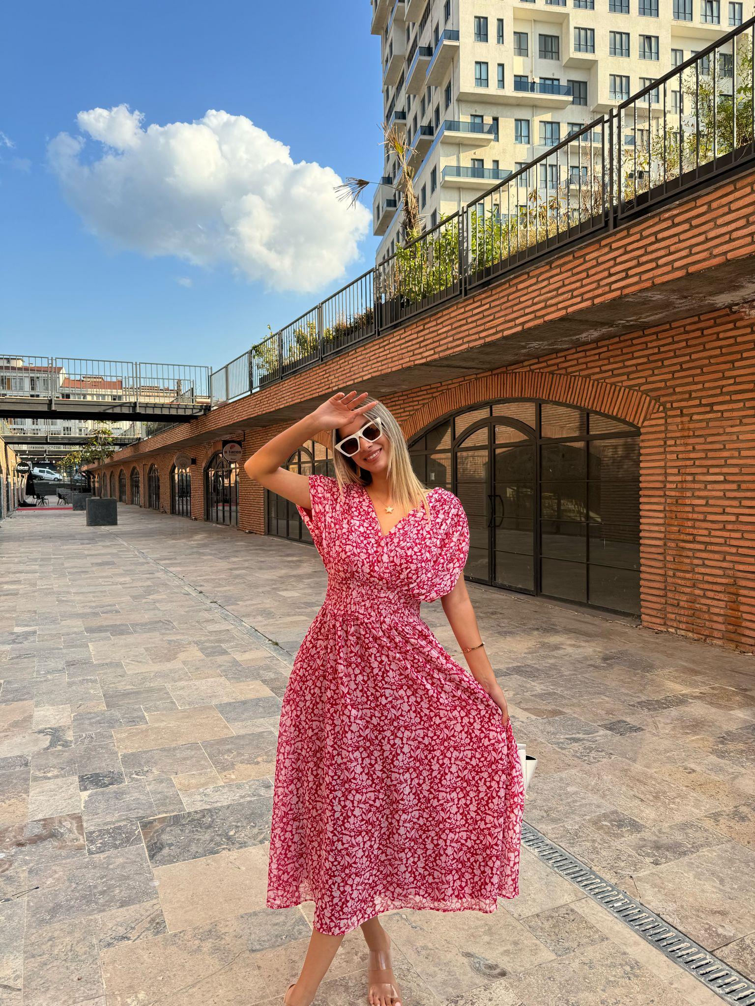 Morfo Bel Gipeli Orjinal Marka Kırmızı Şifon Elbise 07062161