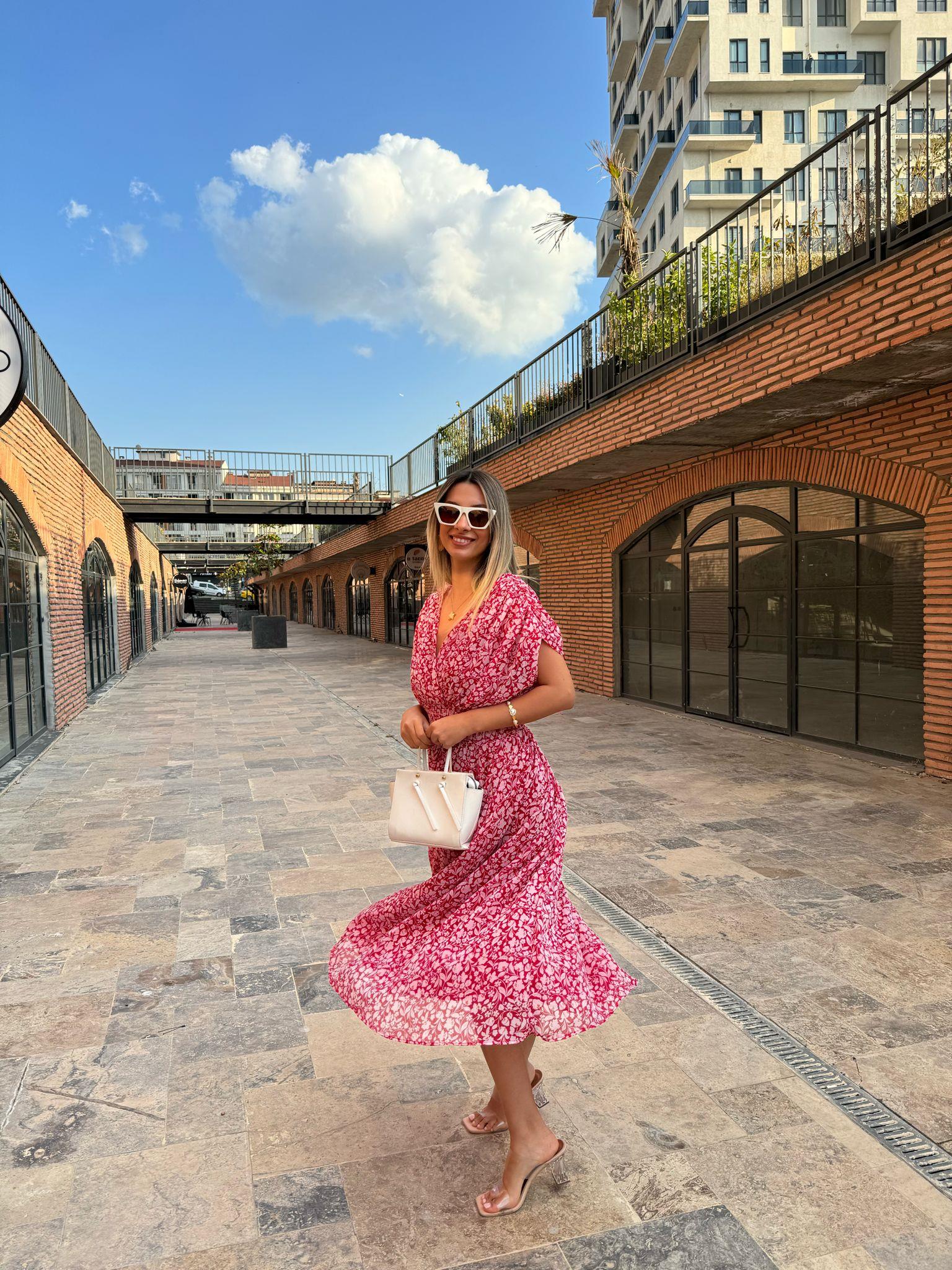 Morfo Bel Gipeli Orjinal Marka Kırmızı Şifon Elbise 07062161