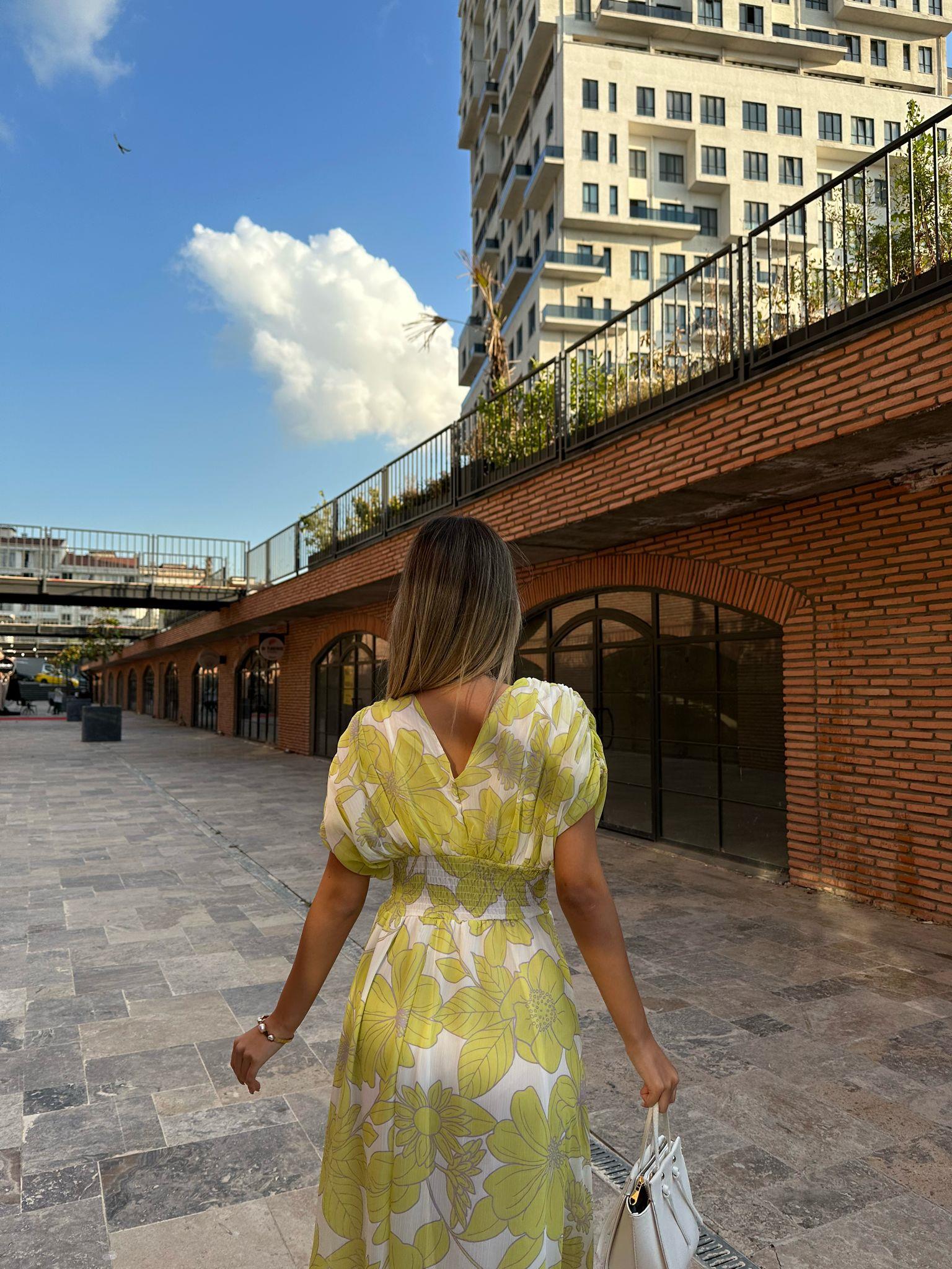 Morfo Bel Gipeli Orjinal Marka Sarı Şifon Elbise 07062161