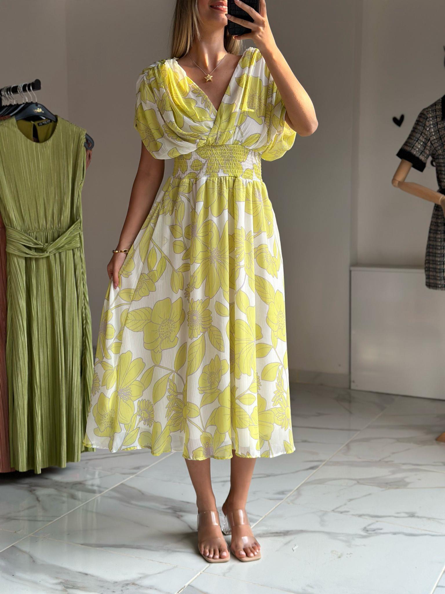 Morfo Bel Gipeli Orjinal Marka Sarı Şifon Elbise 07062161