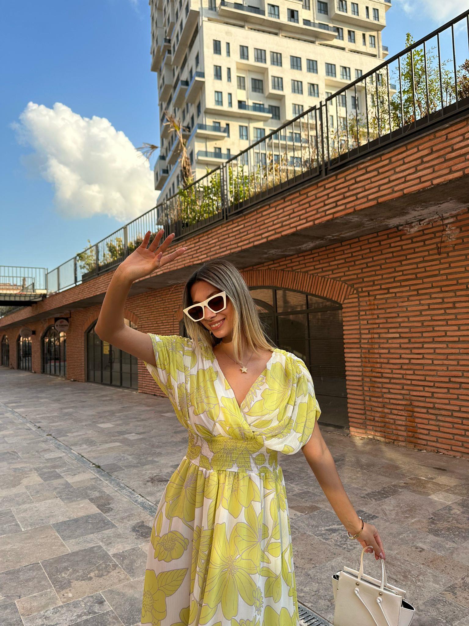 Morfo Bel Gipeli Orjinal Marka Sarı Şifon Elbise 07062161