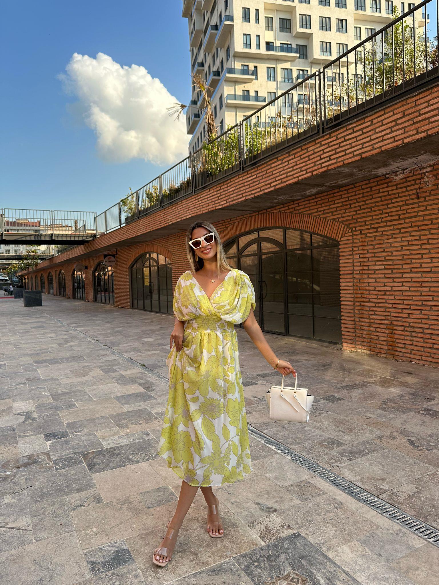 Morfo Bel Gipeli Orjinal Marka Sarı Şifon Elbise 07062161