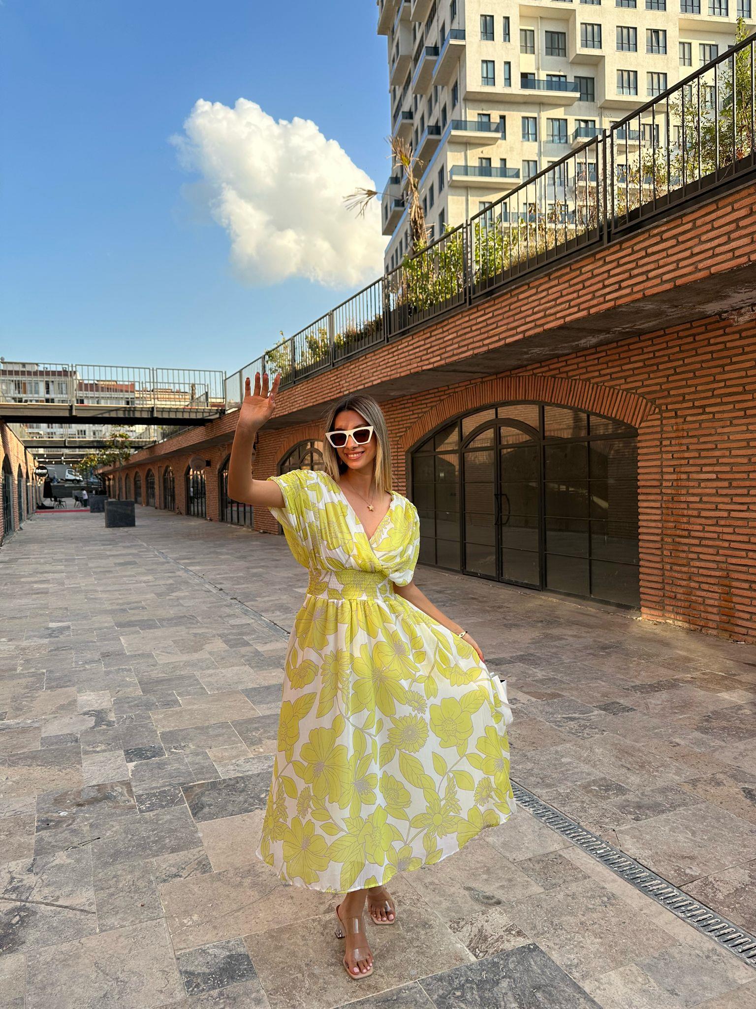 Morfo Bel Gipeli Orjinal Marka Sarı Şifon Elbise 07062161