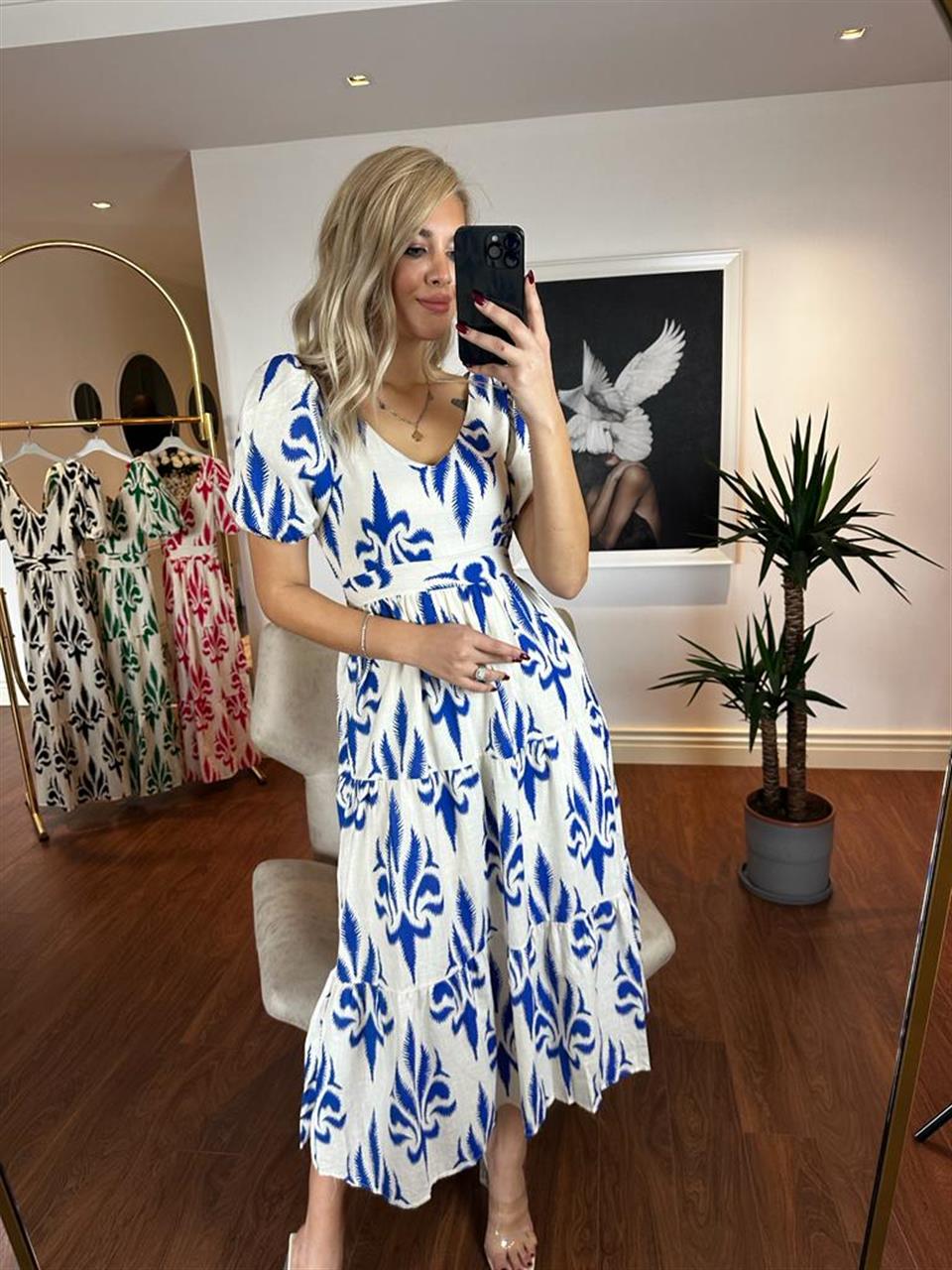Nalia Etnik Desen Keten Elbise Mavi 0704117