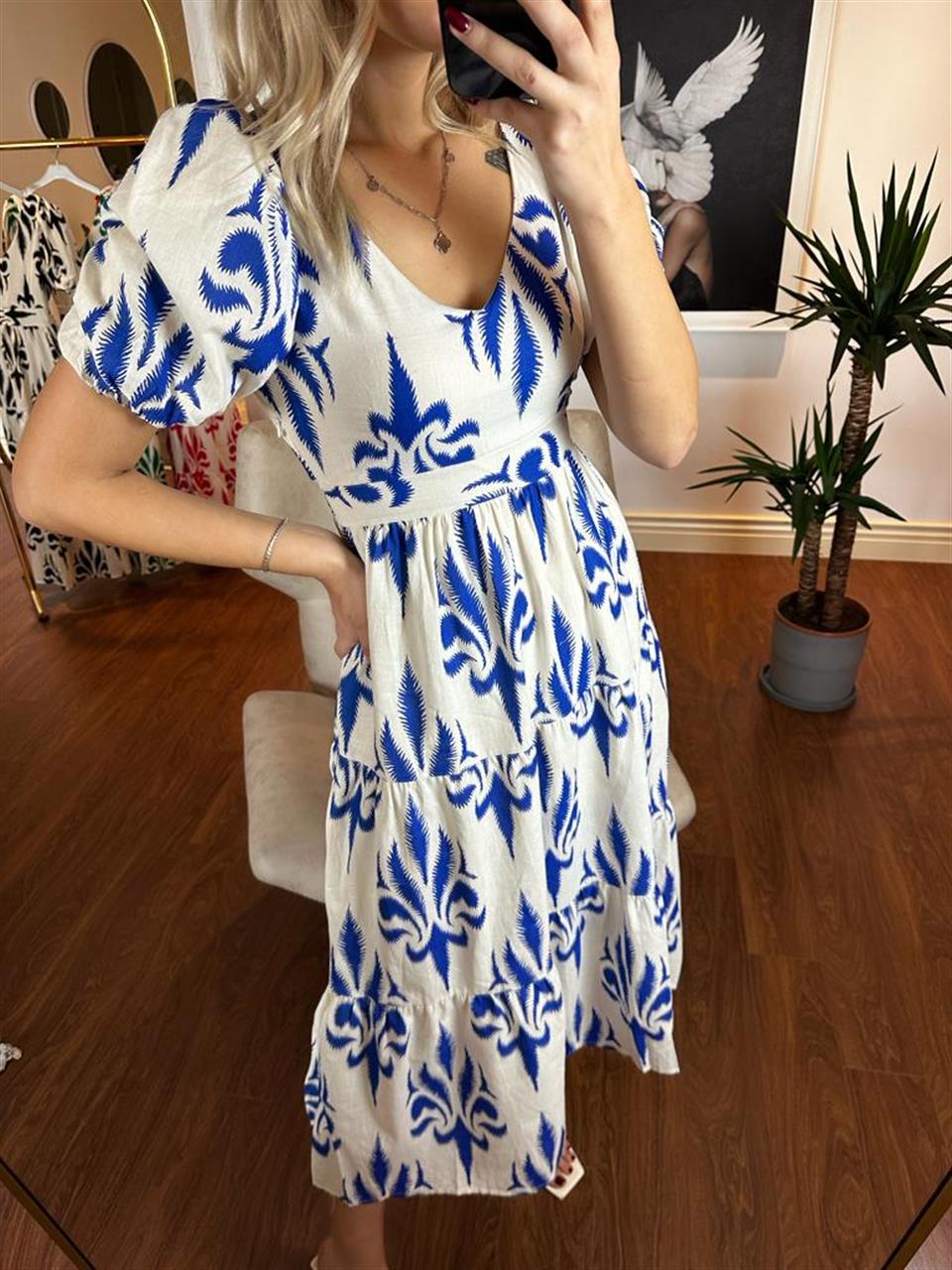 Nalia Etnik Desen Keten Elbise Mavi 0704117