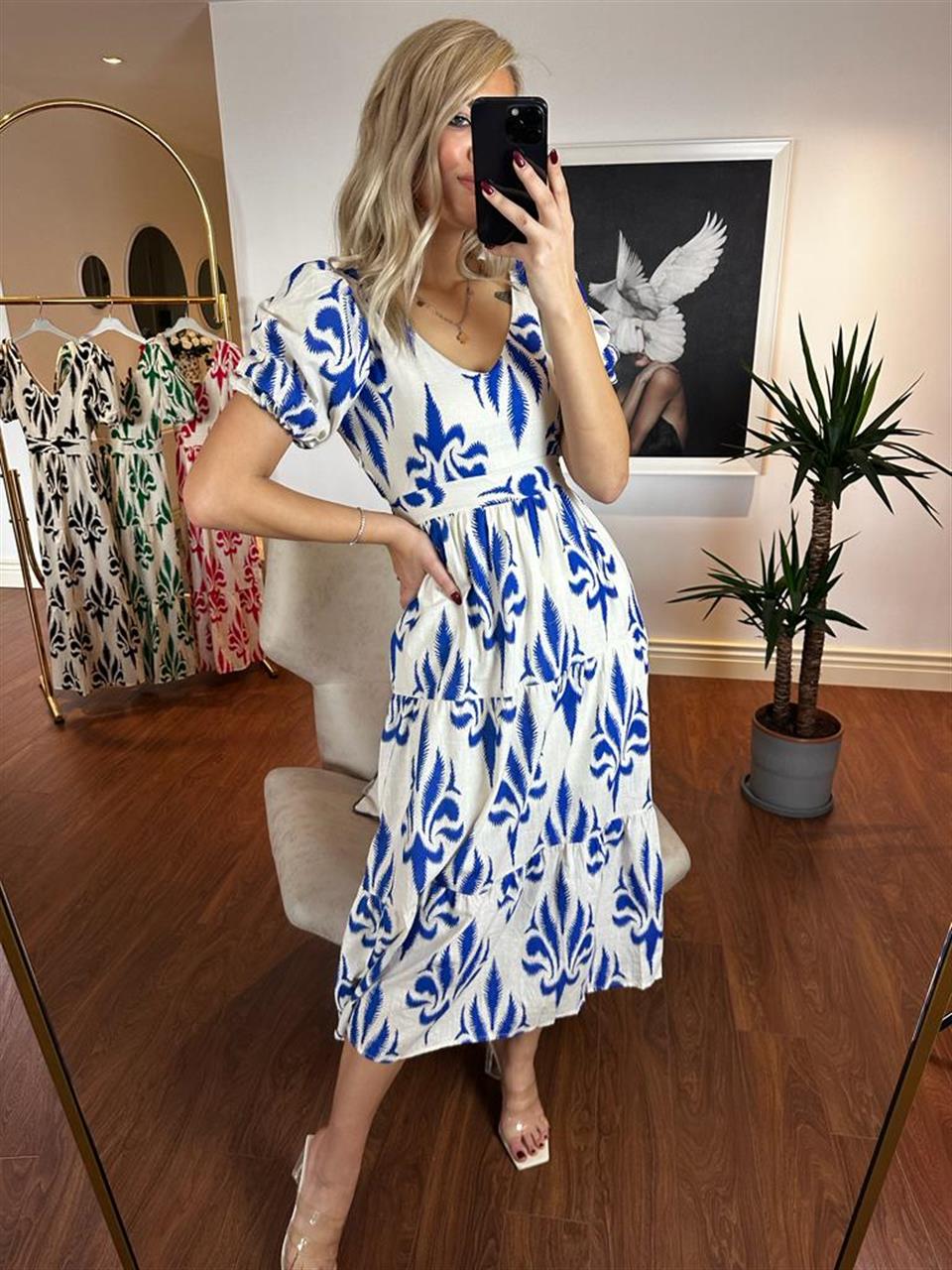 Nalia Etnik Desen Keten Elbise Mavi 0704117
