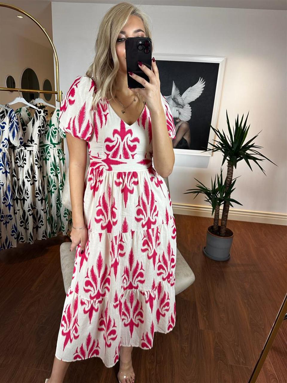 Nalia Etnik Desen Keten Elbise Pembe 0704117