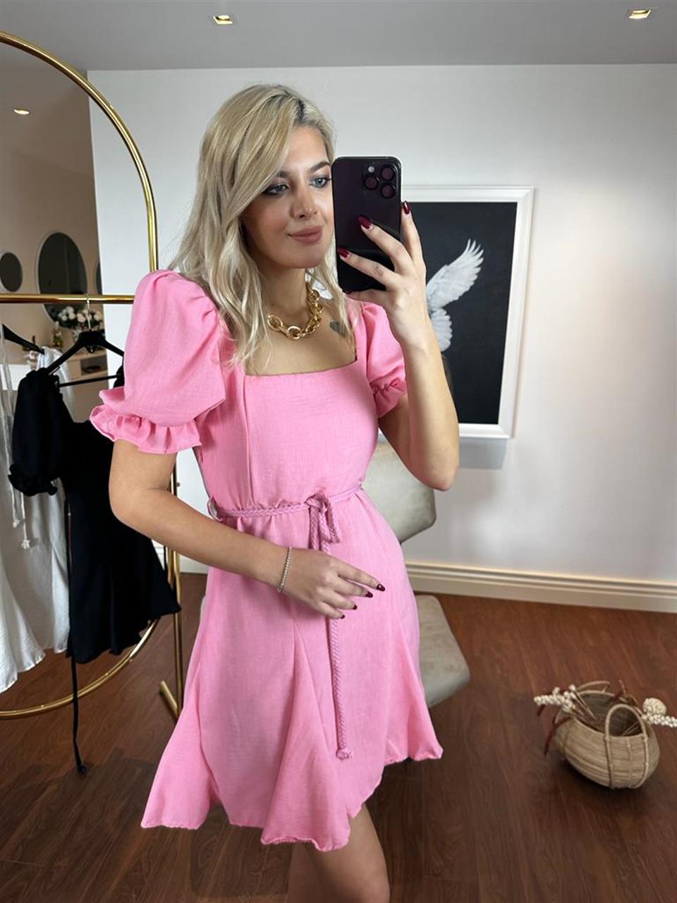 Nelly Örgü Kemer Elbise Pembe 1304130