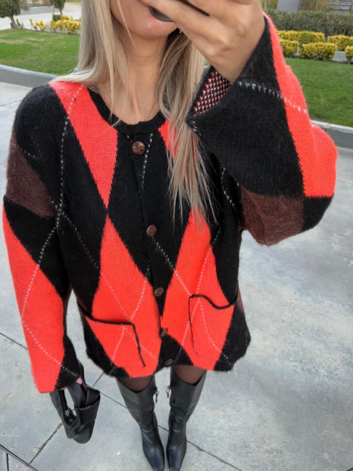 Neon Baklava Desen Premium Hırka hrk2066styq
