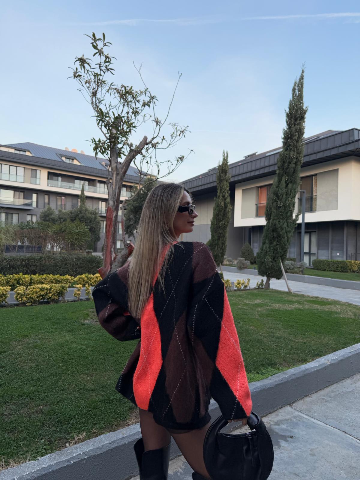 Neon Baklava Desen Premium Hırka hrk2066styq
