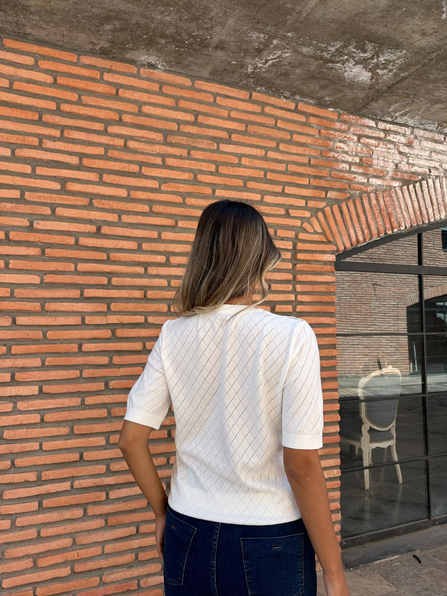 Omuz Düğmeli Merserize Bluz Beyaz 0706273