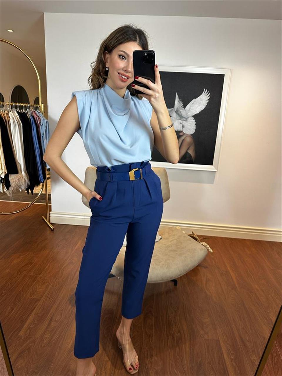 Omuz Vatkalı Bebe Mavisi Bluz 230253