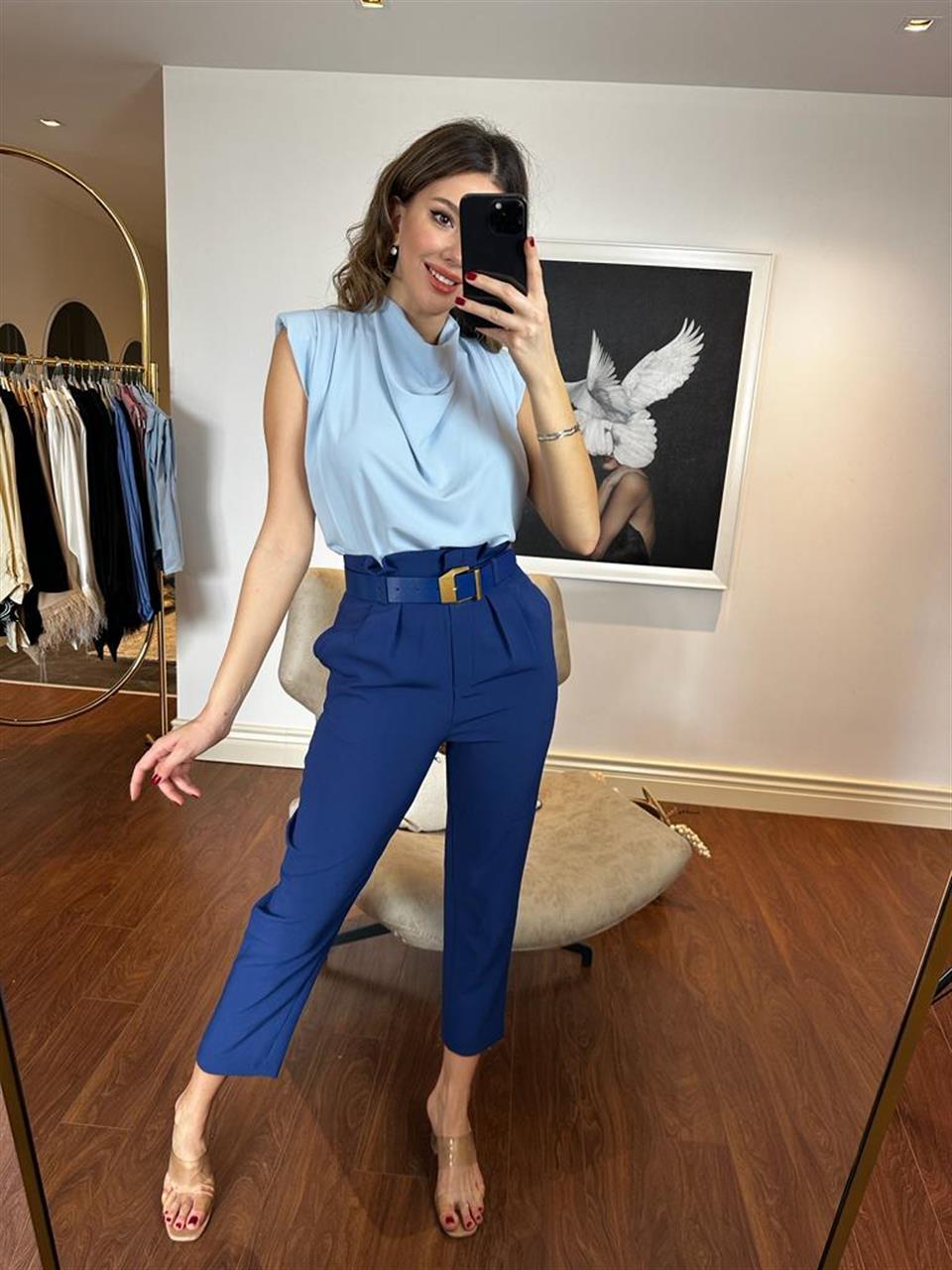 Omuz Vatkalı Bebe Mavisi Bluz 230253