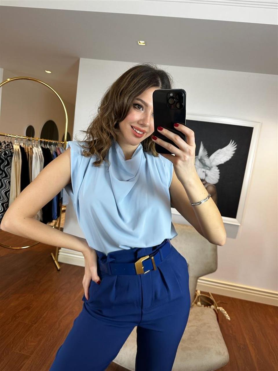 Omuz Vatkalı Bebe Mavisi Bluz 230253