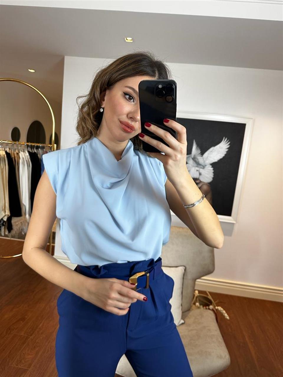 Omuz Vatkalı Bebe Mavisi Bluz 230253