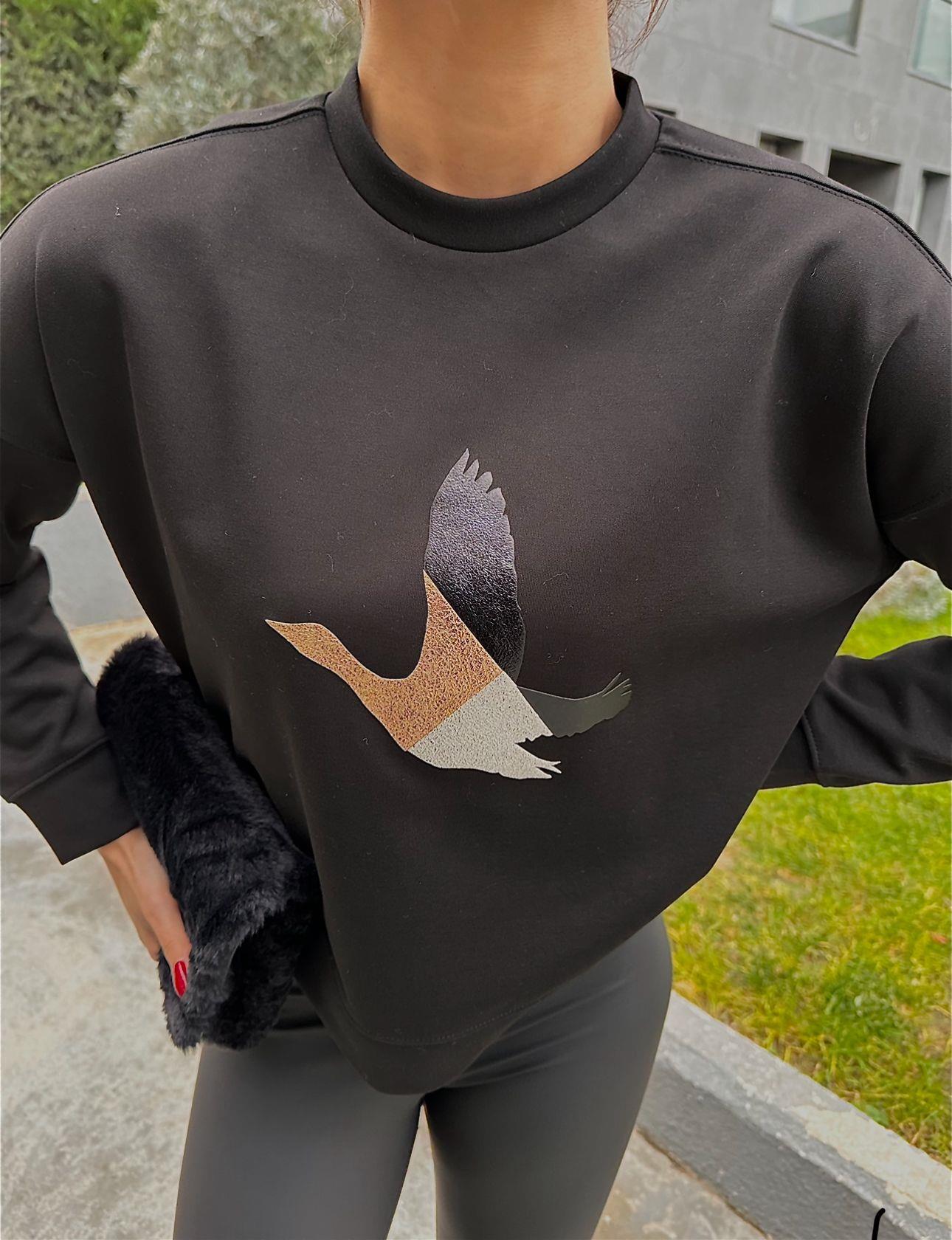 Orjinal Marka Bymn Dore Baskılı Siyah Sweat 89662