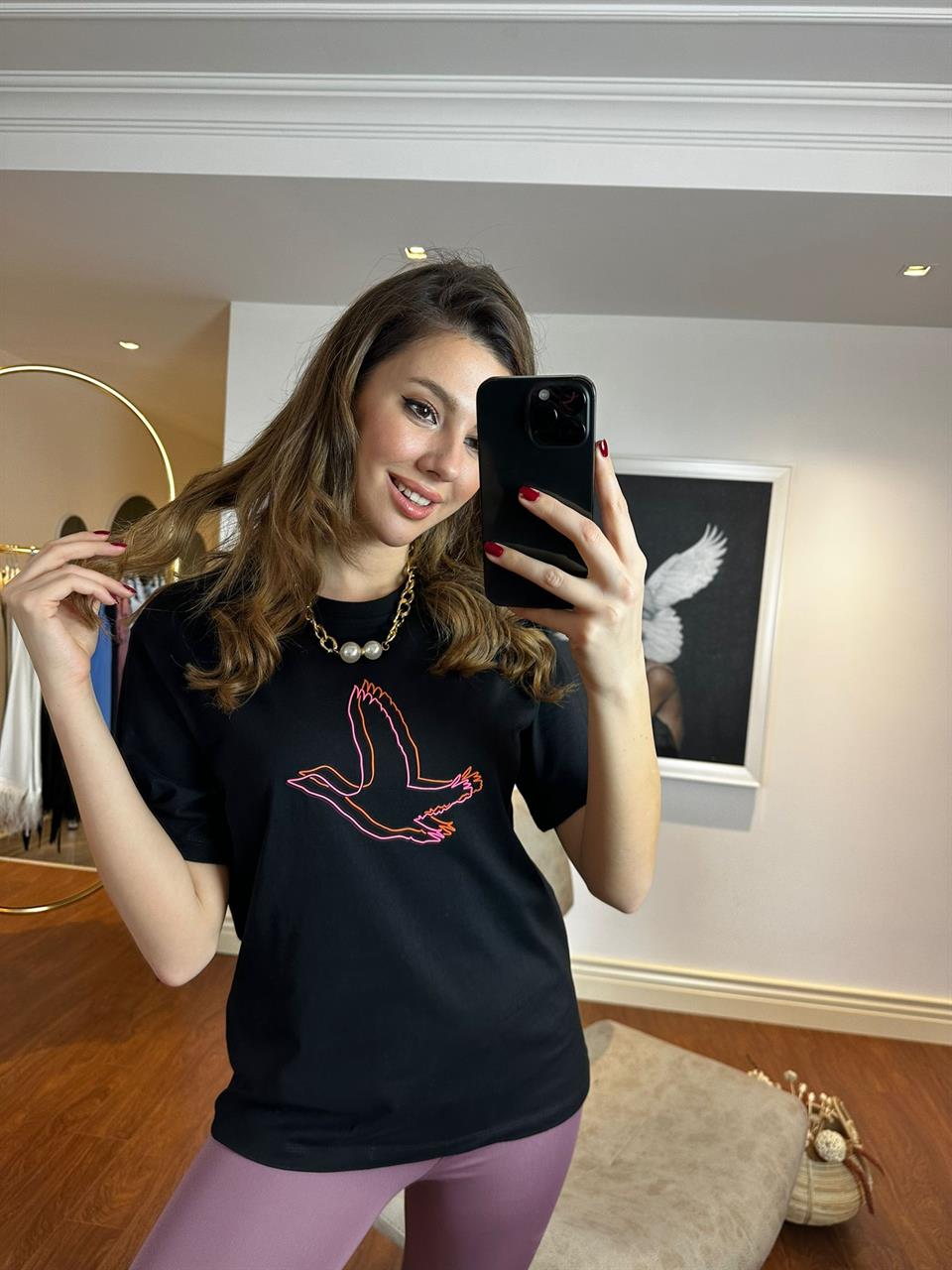 Orjinal Marka Siyah Bisiklet Yaka Logo Baskılı T-shirt 230279