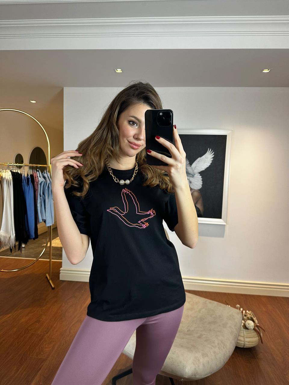 Orjinal Marka Siyah Bisiklet Yaka Logo Baskılı T-shirt 230279