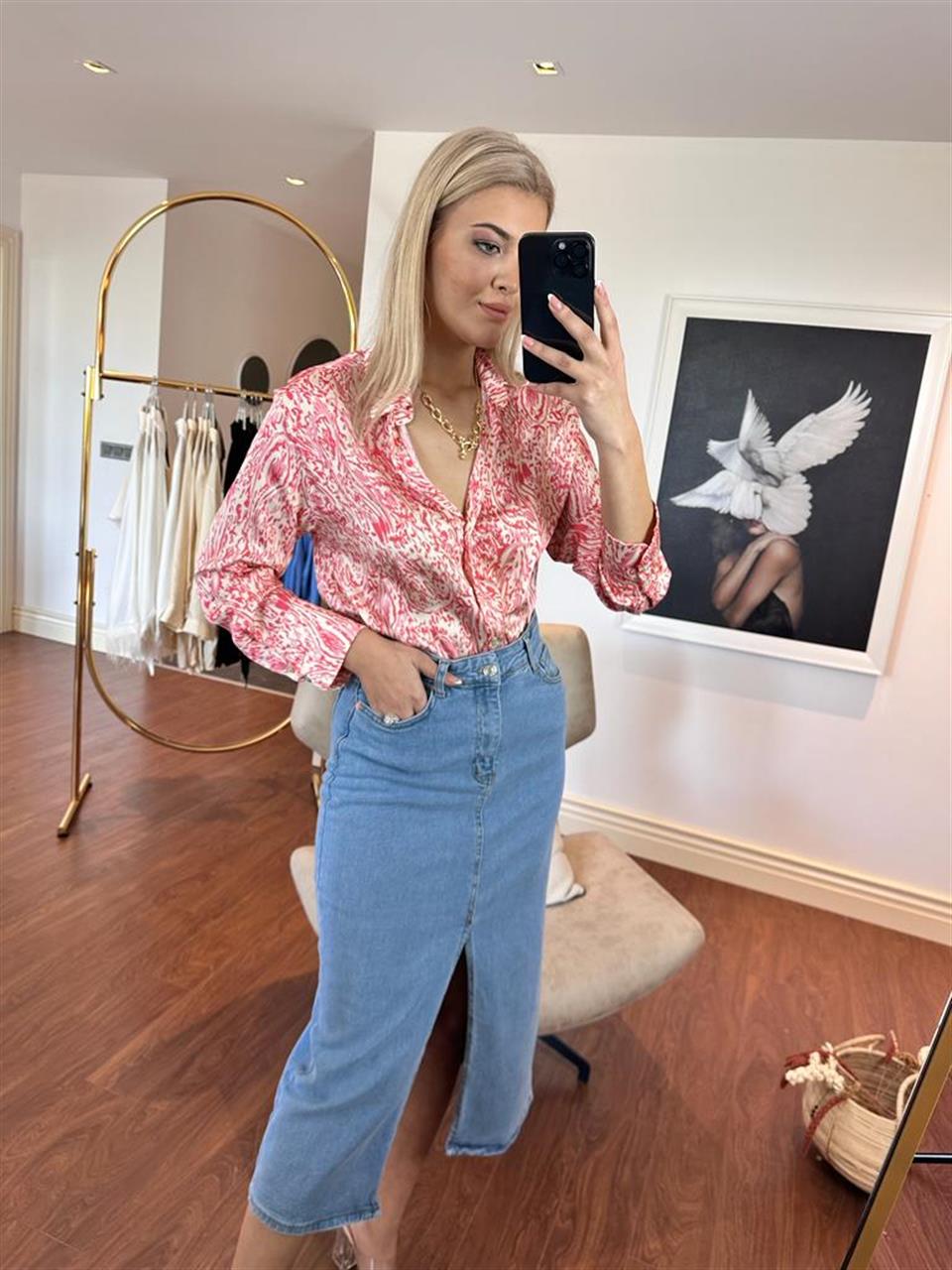 Orjinal Marka Yırtmaçlı Blue Jean Etek 2904162