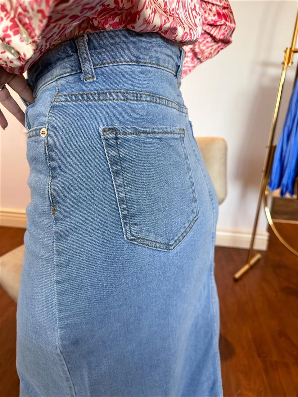 Orjinal Marka Yırtmaçlı Blue Jean Etek 2904162