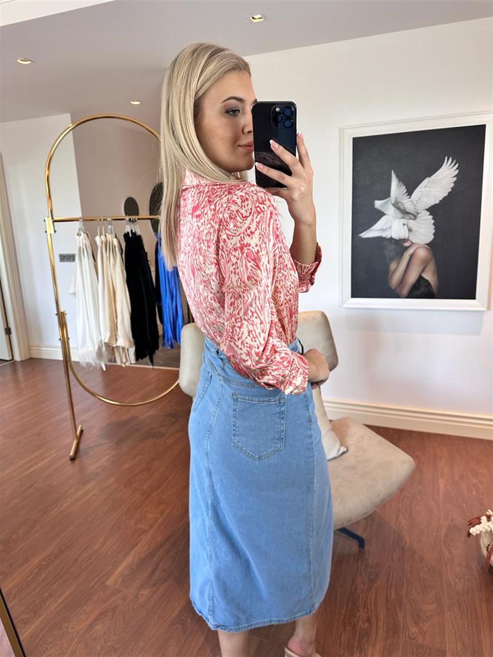 Orjinal Marka Yırtmaçlı Blue Jean Etek 2904162