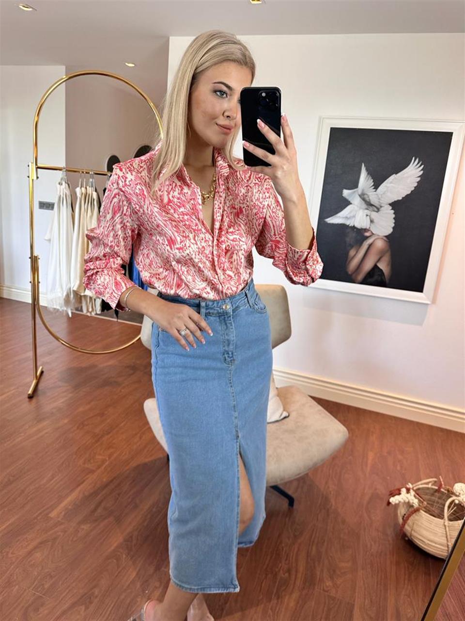 Orjinal Marka Yırtmaçlı Blue Jean Etek 2904162
