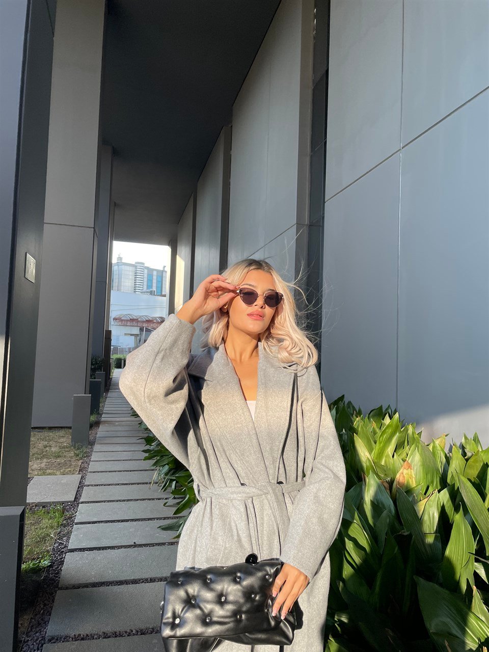 Oversize Gri Kaşe Kaban
