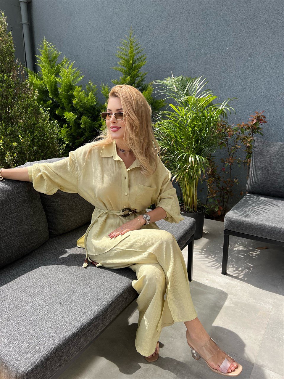 Oversize Kemerli Gömlek Pantolon Takım