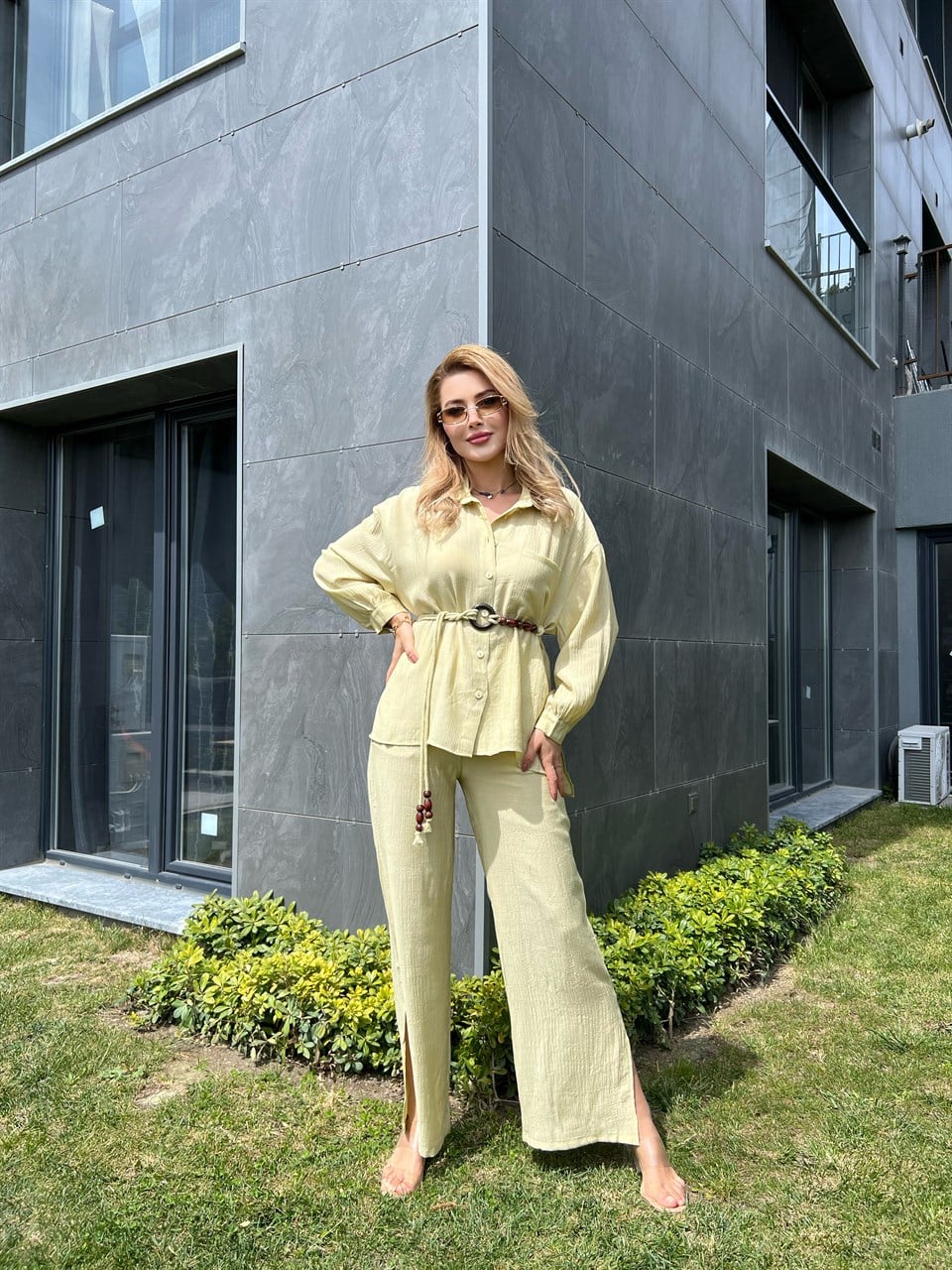 Oversize Kemerli Gömlek Pantolon Takım