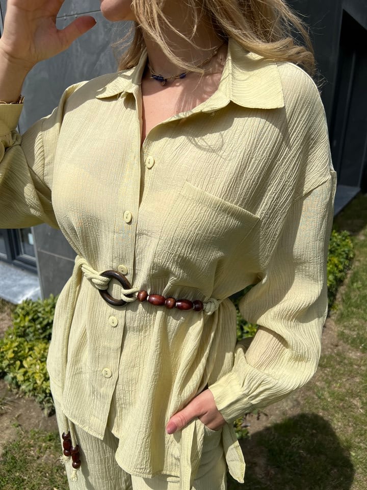 Oversize Kemerli Gömlek Pantolon Takım