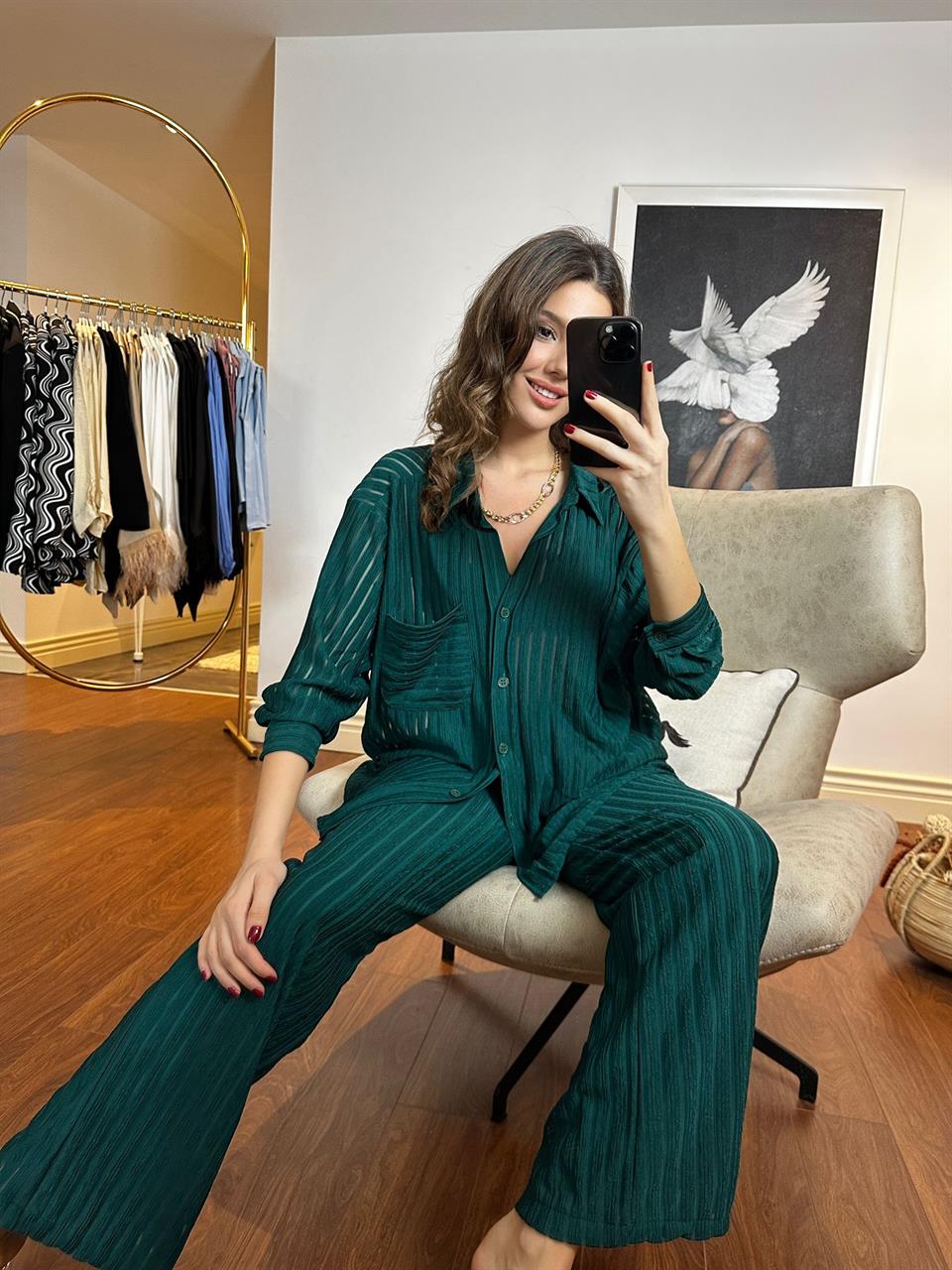 Oversize Yeşil Gömlekli Takım 230271