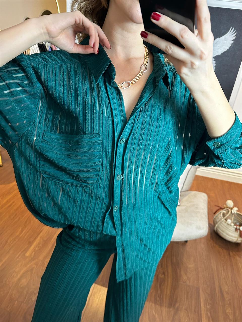 Oversize Yeşil Gömlekli Takım 230271
